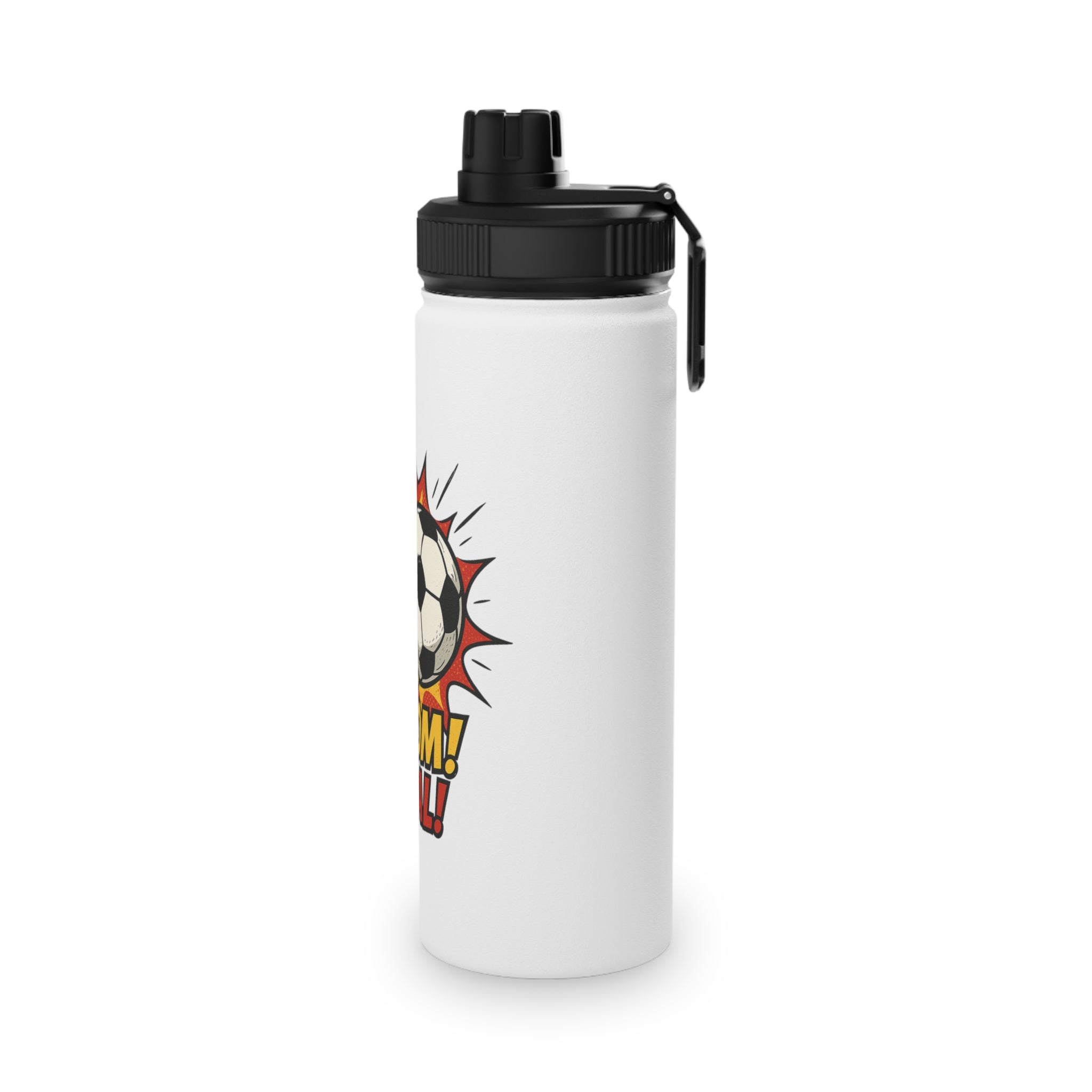 Sporty Stainless Steel Water Bottle - "BOOM! GOAL!" Design