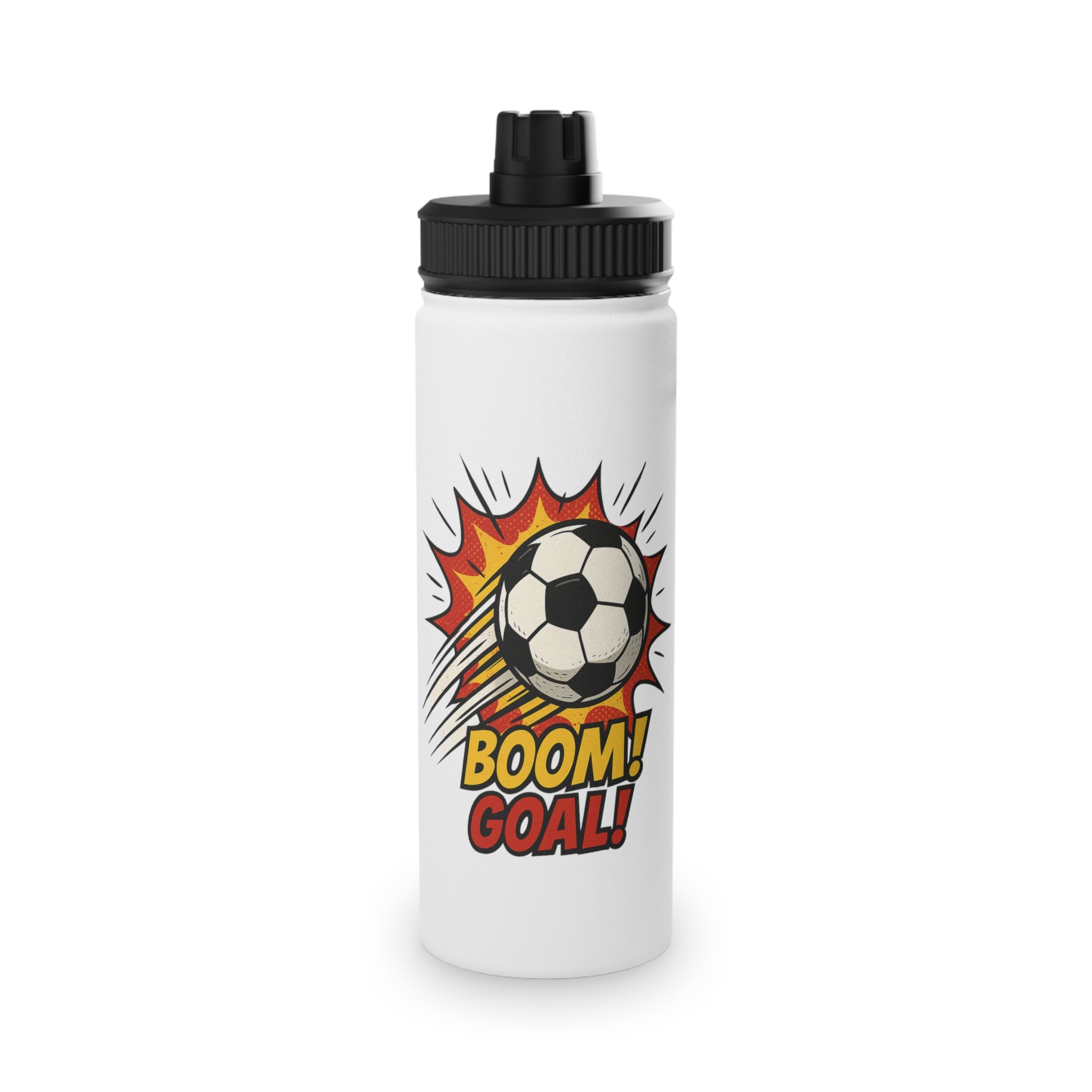 Sporty Stainless Steel Water Bottle - "BOOM! GOAL!" Design