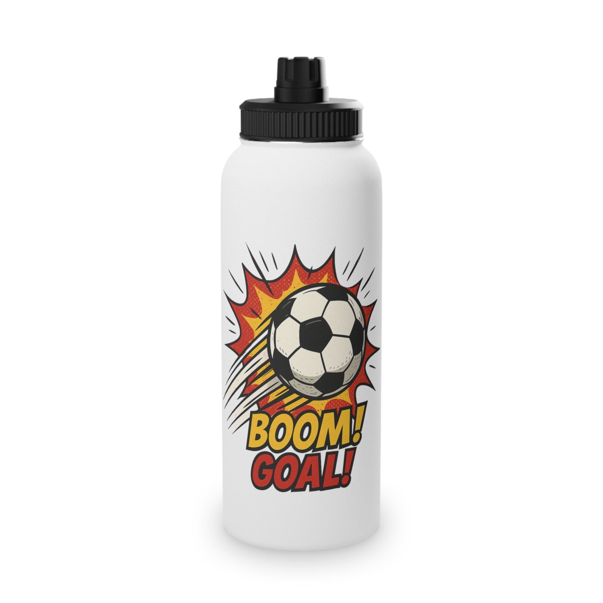 Sporty Stainless Steel Water Bottle - "BOOM! GOAL!" Design
