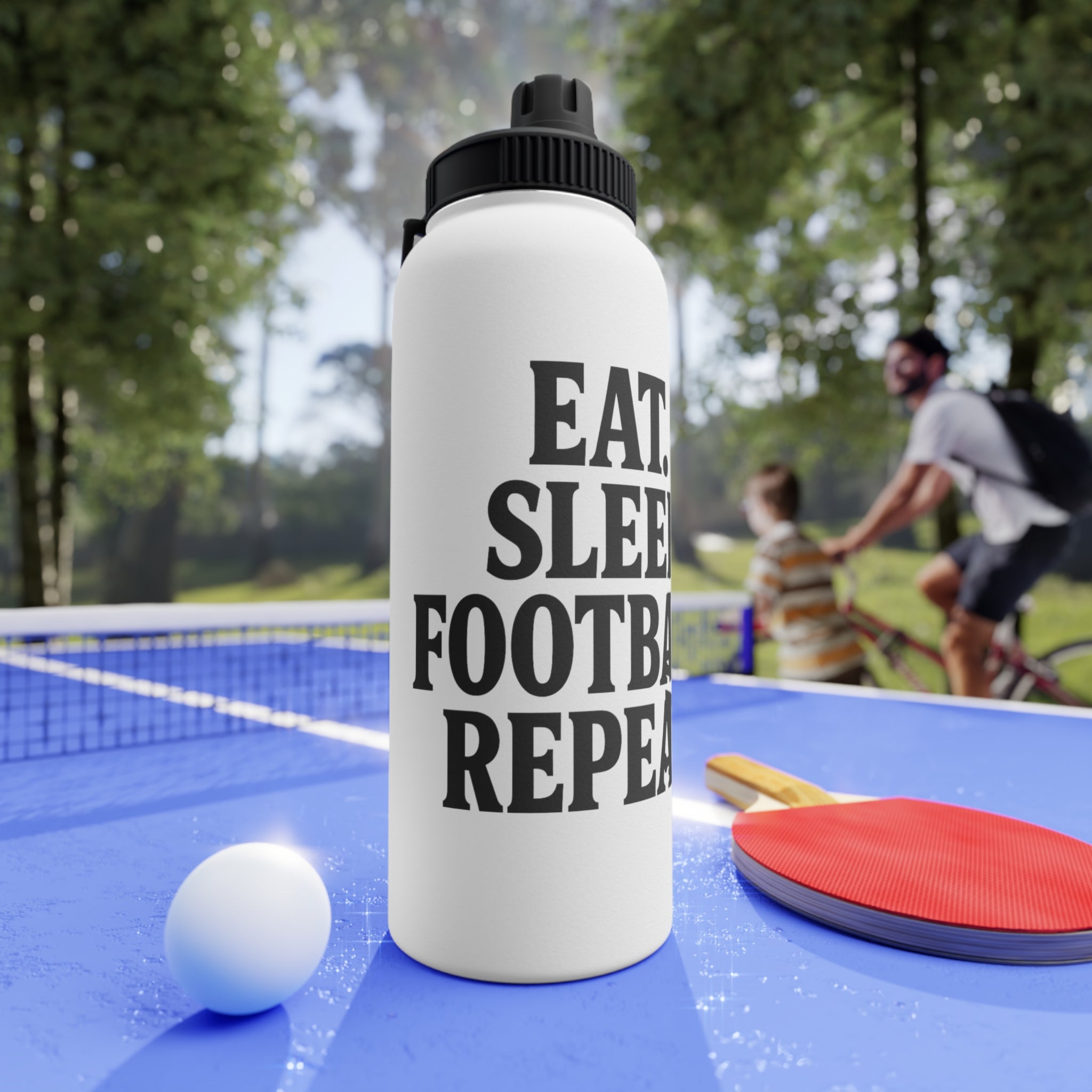 Sporty Stainless Steel Water Bottle - "Eat. Sleep. Football. Repeat."