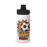 Sporty Stainless Steel Water Bottle - "BOOM! GOAL!" Design